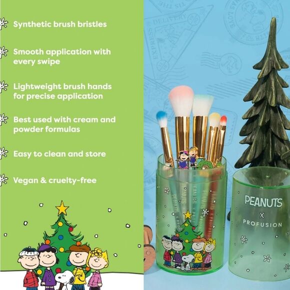 Profusion Cosmetics X Peanuts Holiday Merry & Bright Brush Set w/Cass - Picture 5 of 9